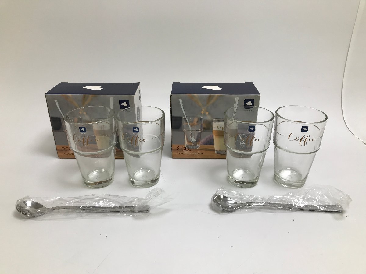 【S7-6-7078】未使用品 LEONARDO レオナルド SOLO 043477 ラテマキアート&スプーン 2P 2個セット ガラス製 410ml 食洗器対応
