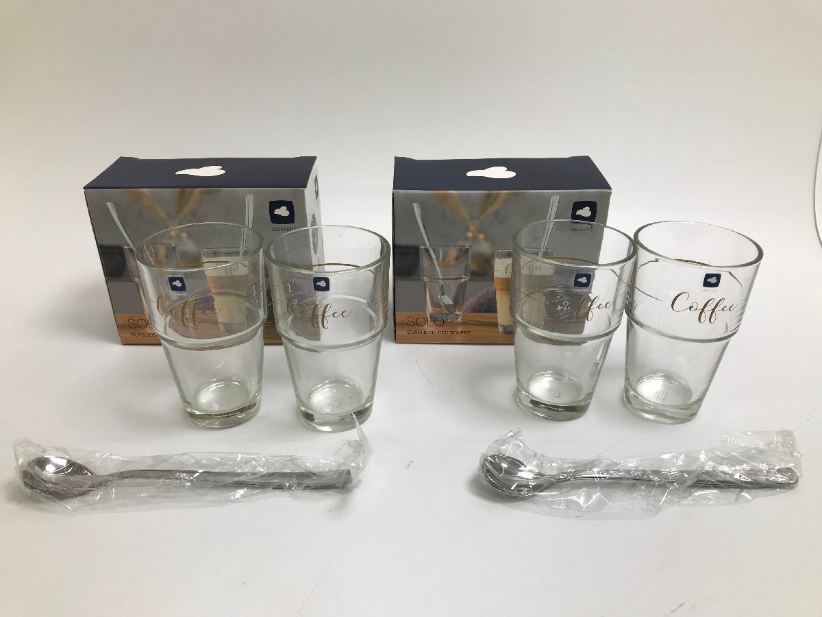 【S7-6-7061】未使用品 LEONARDO レオナルド SOLO 043477 ラテマキアート&スプーン 2P 2個セット ガラス製 410ml 食洗器対応