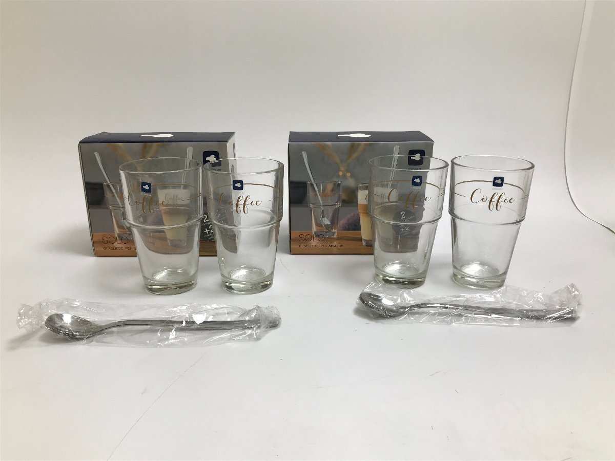 【S7-6-7085】未使用品 LEONARDO レオナルド SOLO 043477 ラテマキアート&スプーン 2P 2個セット ガラス製 410ml 食洗器対応