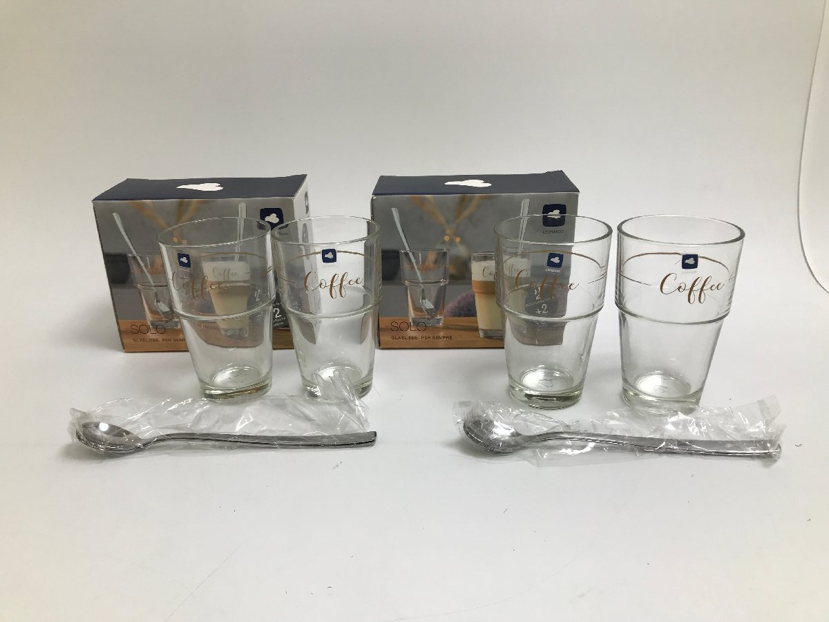 【S7-6-7108】未使用品 LEONARDO レオナルド SOLO 043477 ラテマキアート&スプーン 2P 2個セット ガラス製 410ml 食洗器対応