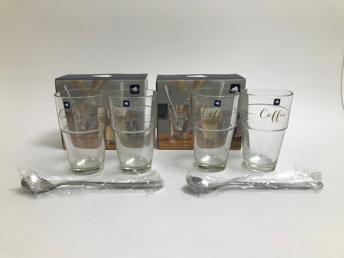 【S7-6-7382】未使用品 LEONARDO レオナルド SOLO 043477 ラテマキアート&スプーン 2P 2個セット ガラス製 410ml 食洗器対応