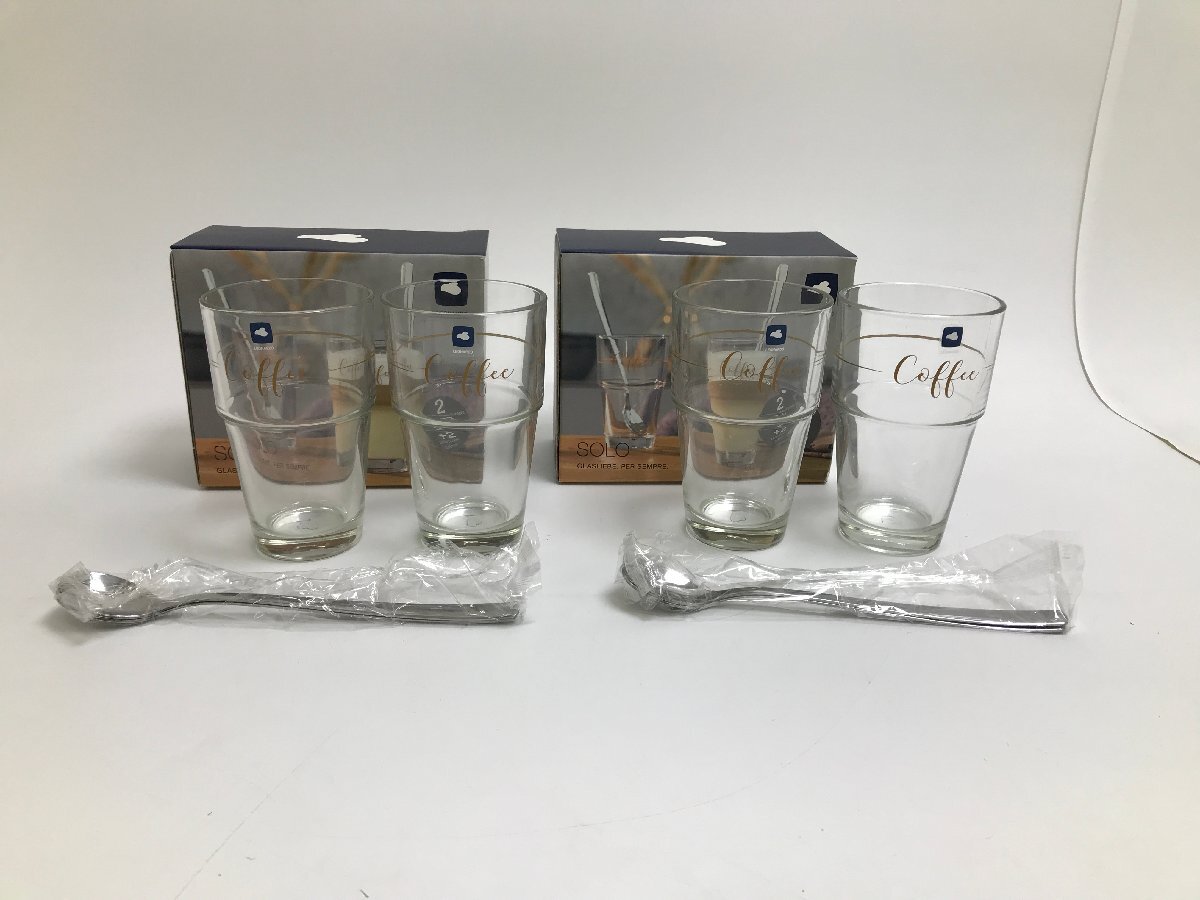 【S7-6-7399】未使用品 LEONARDO レオナルド SOLO 043477 ラテマキアート&スプーン 2P 2個セット ガラス製 410ml 食洗器対応