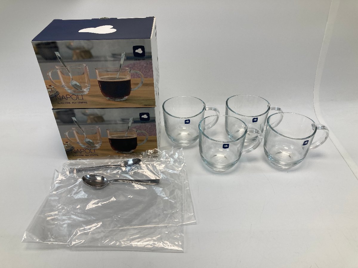 【S9-3-7344】未使用品 LEONARDO レオナルド NAPOLI ナポリ 024219 エスプレッソカップ&ソーサーセット 4P 4個セット 280ml 耐熱ガラス
