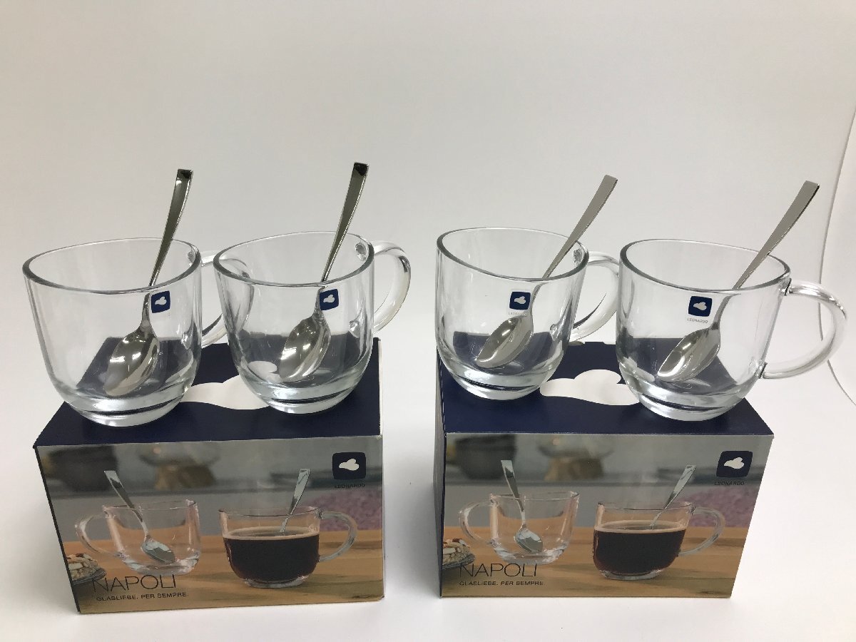 【S5-1-6194】未使用品 LEONARDO レオナルド NAPOLI ナポリ 024219 ラテマキアート&スプーン カプチーノカップ 4P 280ml 耐熱ガラス