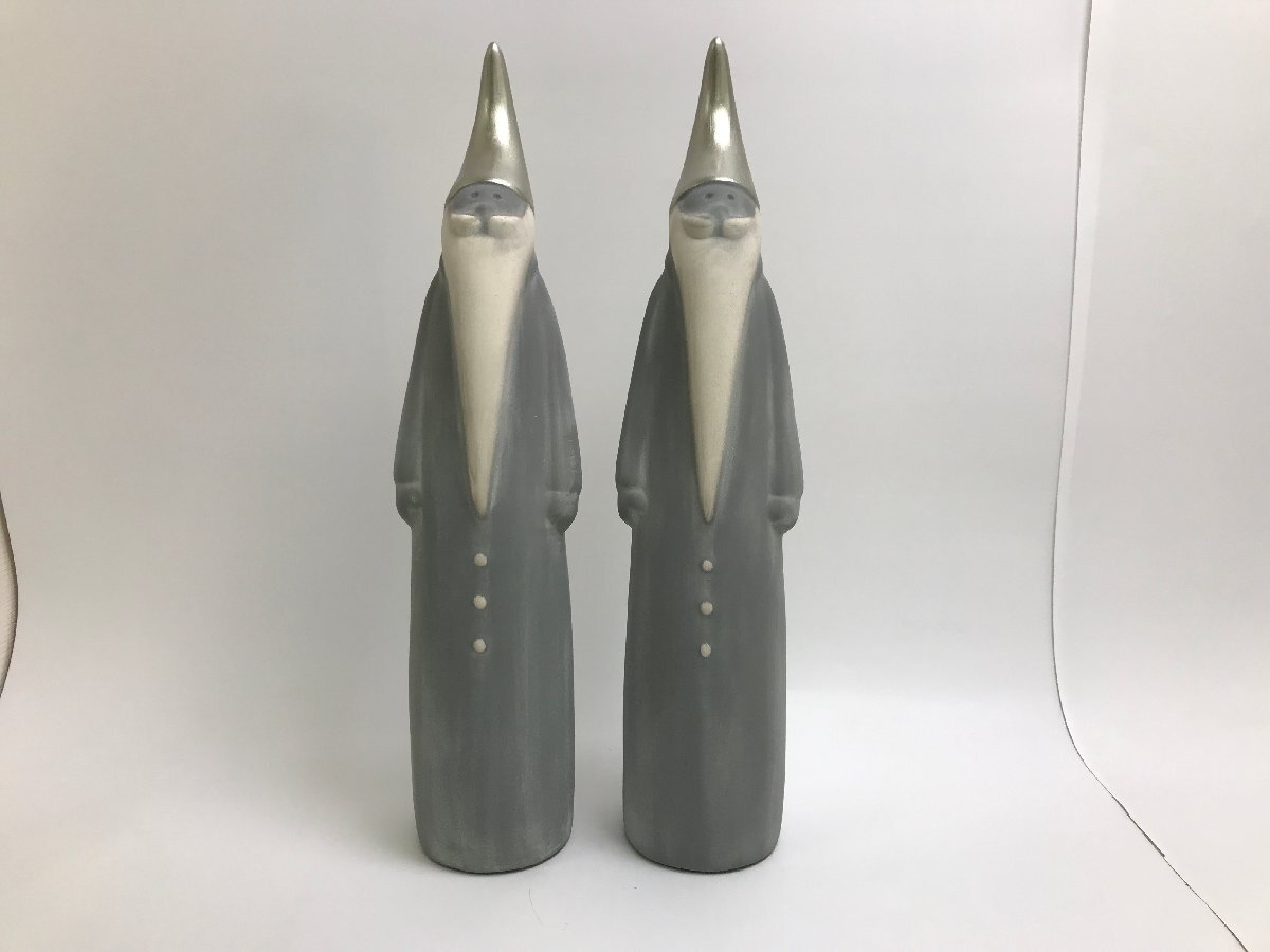 【S2-5-6132】未使用品 LEONARDO レオナルド NEVE ネーヴェ 038865 サンタクロース グレー 2P 2個セット 置物 フィギュア セラミック