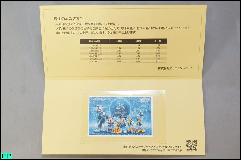税込◆送料込◆オリエンタルランド 株主優待 1枚 東京でディズニーリゾート ディズニーランド シー パスポート 2027.08.31期限 株主優待