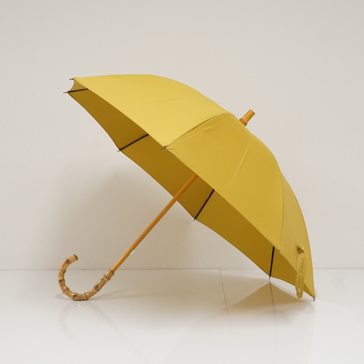 晴雨兼用傘 BonBon store ボンボンストア USED品 長傘 マスタード 寒竹手元 55cm S3995