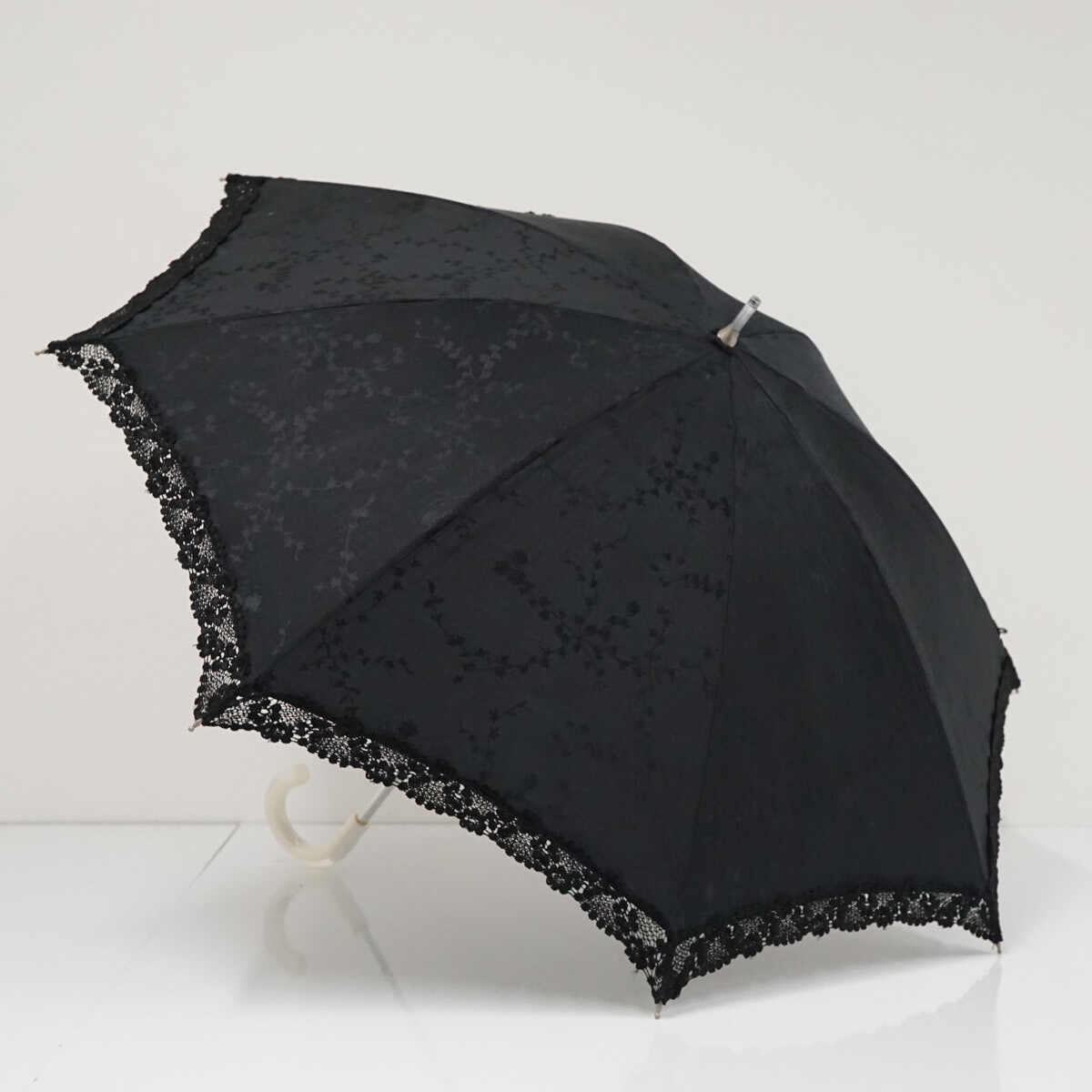 日傘 LANVIN COLLECTION ランバンコレクション USED美品 草花 レース ブラック 黒 遮光 UV 47cm S3994