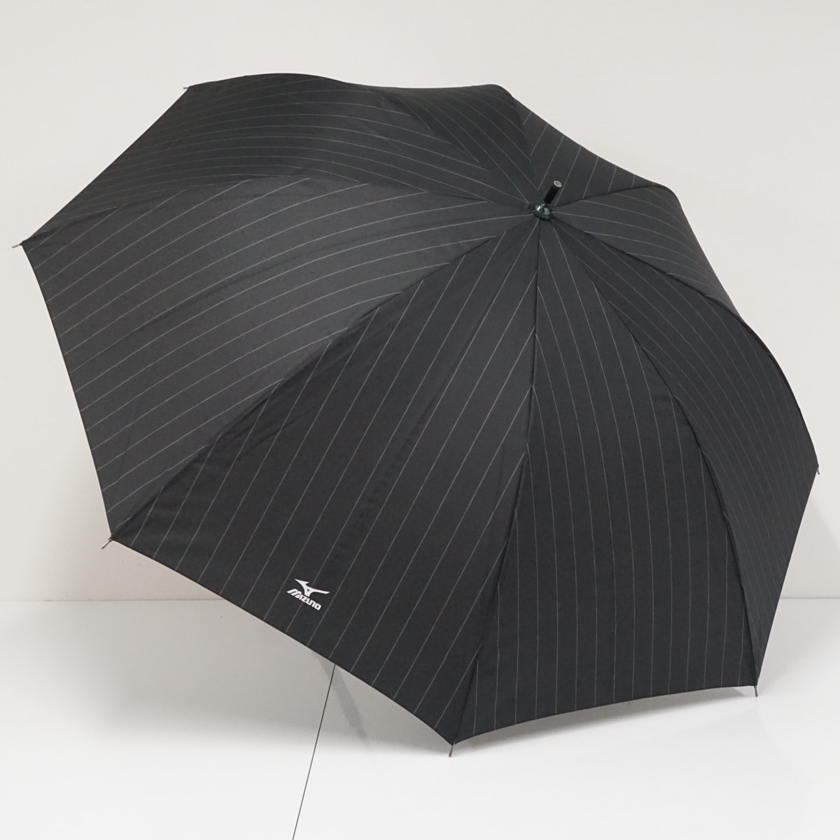 傘 MIZUNO ミズノ USED美品 メンズ ストライプ ブラック ジャンプ グラス骨 大判 65cm Z3999