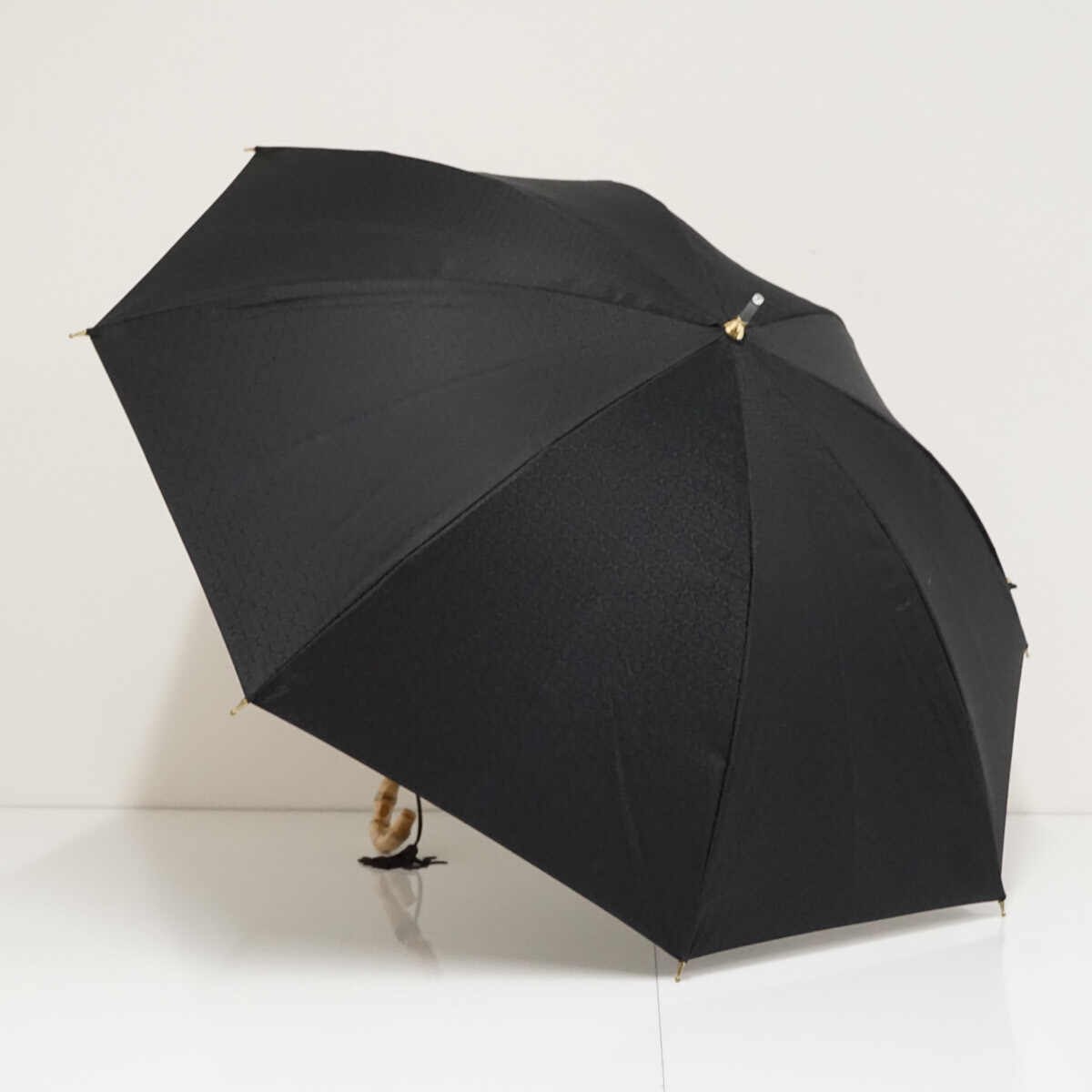 日傘 前原光榮商店 USED美品 晴雨兼用 花菱 ショート 墨色 ブラック モダン 和テイスト ジャガード織 47cm S4018