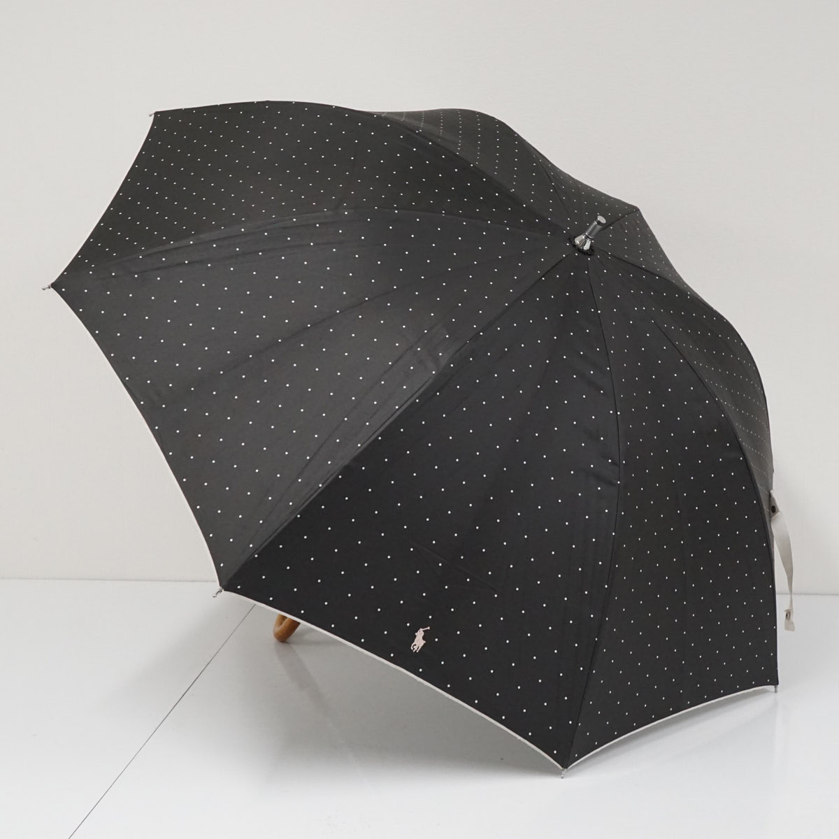 晴雨兼用日傘 POLO RALPH LAUREN ポロラルフローレン USED美品 ドット ロゴ ブラック グラス骨 55cm A4034