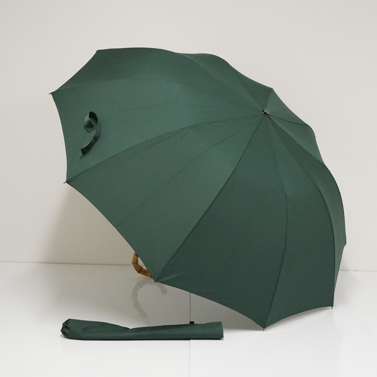 折りたたみ傘 FOX UMBRELLAS フォックスアンブレラズ USED美品 グリーン 緑 寒竹手元 英国製 紳士傘 59cm FS9757