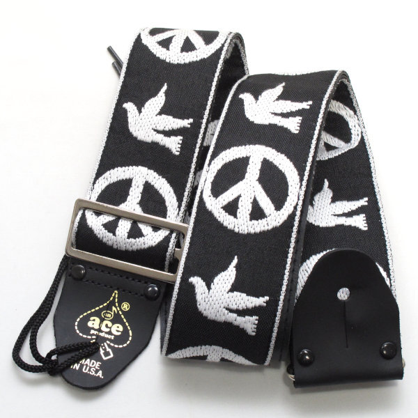 新品 ギターストラップ ACE復刻版 ACE-6 BLACK PEACE & DOVE