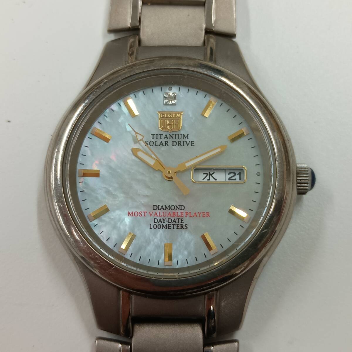稼働品 ELGIN エルジン チタン チタニウム ソーラー デイデイト メンズ腕時計 ウォッチ FK-1251-C #769