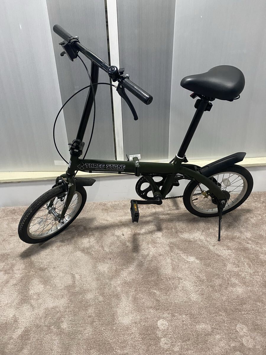 Y【1000円スタート】AIJYU CYCLE THREE STONE 折りたたみ自転車 カーキ TS1602611 スリーストーン アンジュサイクル 直接引き取り大歓迎