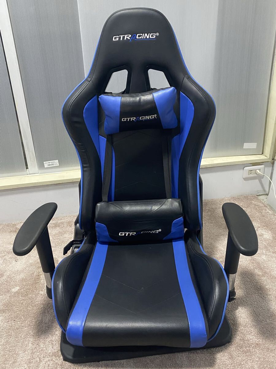 Y【500円スタート】GTRACING ゲーミング座椅子 ゲーミングチェア GT89 ブルー エルゴノミクス リクライニング 360°回転 直接引き取り歓迎