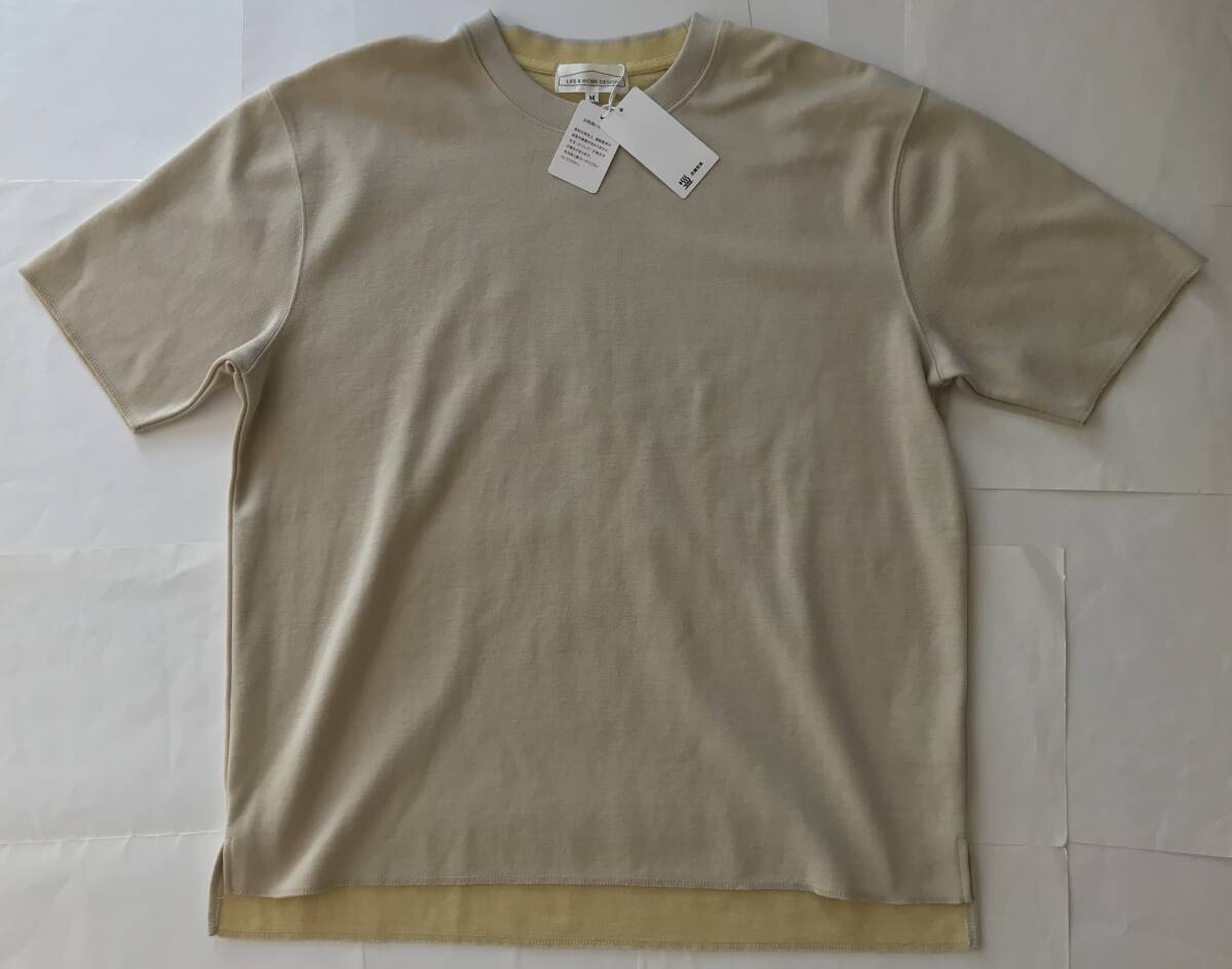 新品4,389円★ニット Tシャツ★高品質ジム社★PRODUCT BY GIM★LIFE &WORK DESIGN★爽やかベージュ系★抗菌消臭★クールビズ 洗濯可★sizeM