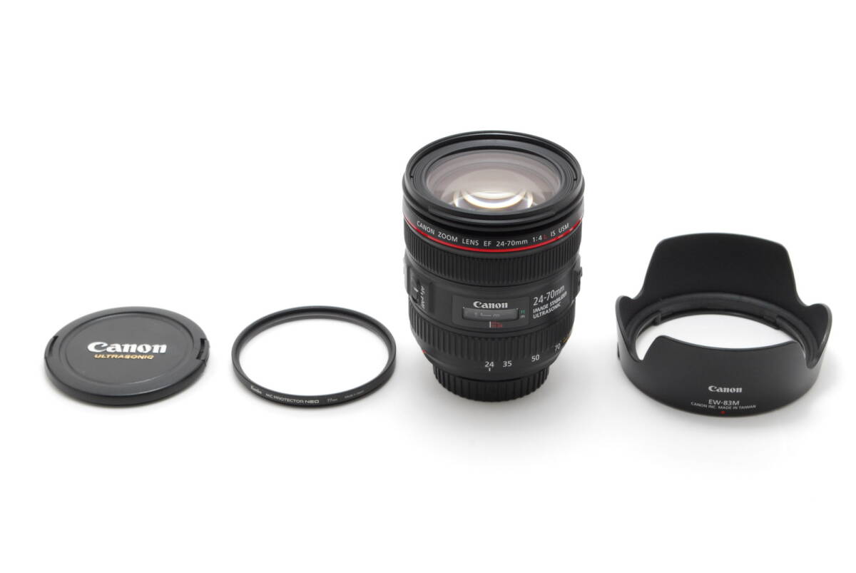 1円スタート Canon EF 24-70mm F4L IS USM フード付 美品 Lレンズ 手ブレ補正 EFマウント