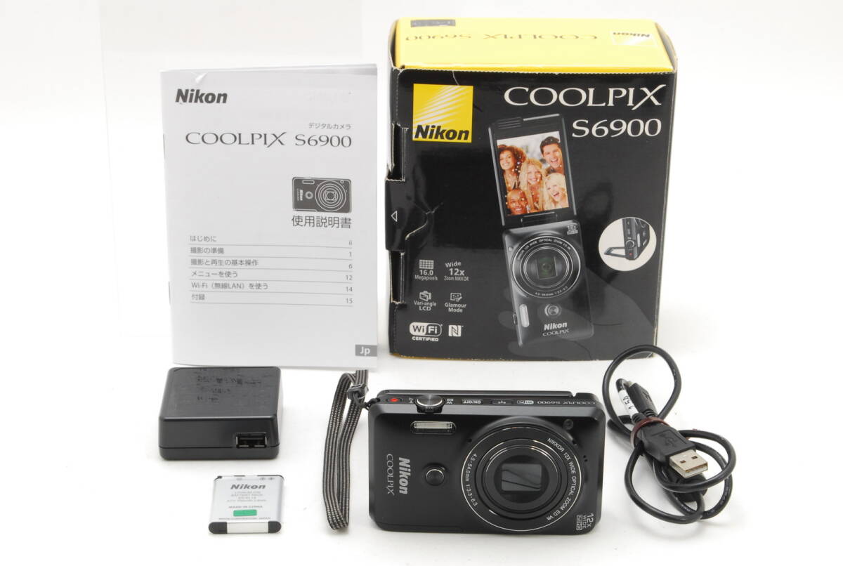 1円スタート　Nikon S6900 ブラック　箱付き　デジカメ　動作品　デジタルカメラ　Wi-Fi対応　
