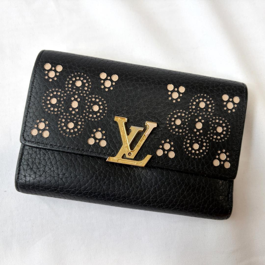■1円〜 ■LOUIS VUITTON ヴィトン ポルトフォイユ・カプシーヌ コンパクト 二つ折り財布 レザー ブラック M62564 管:2605315
