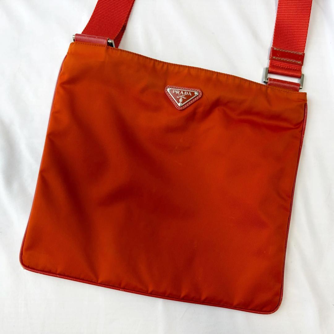 ■1円〜 ＜良品＞■PRADA プラダ ショルダーバッグ 斜めがけ ナイロン お洒落 普段使い エレガント レザー オレンジ 管:2606047