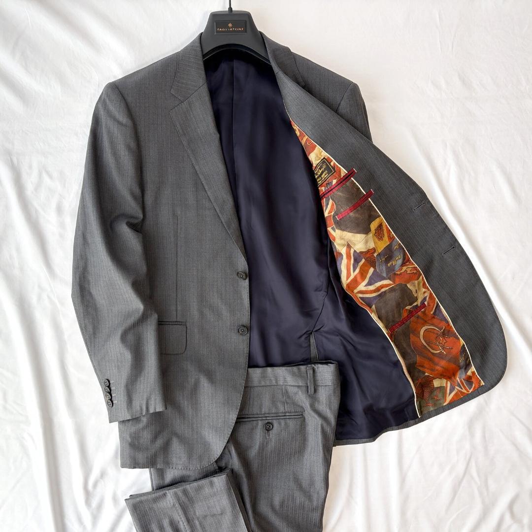 ■1円〜 ＜美品!!＞■Paul Smith ポールスミス スーツ セットアップ テーラードジャケット ロロピアーナ ウール 総柄 グレー L 管:2606196