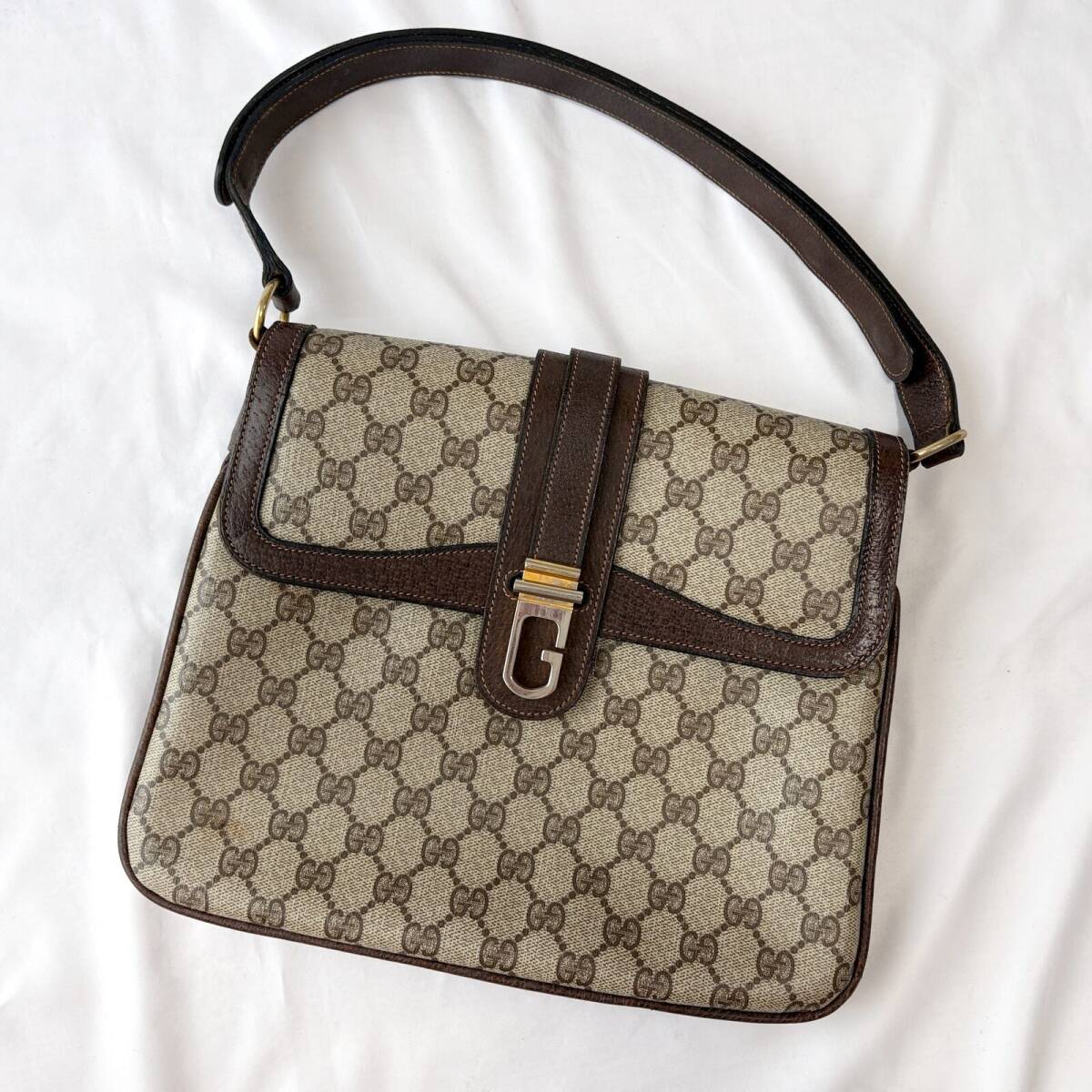 ■1円〜 ＜美品!!＞■GUCCI グッチ ヴィンテージ ショルダーバッグ スプリーム GG柄 PVC レザー ベージュ 管:2606037