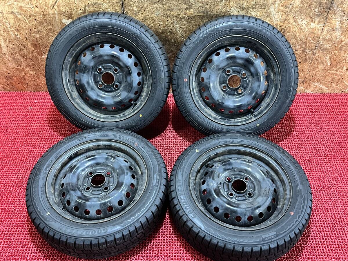 2025年製 GOODYEAR アイスナビ 155/65/R14 鉄ホイール 14×4.5J 4穴 PCD100 売切!!