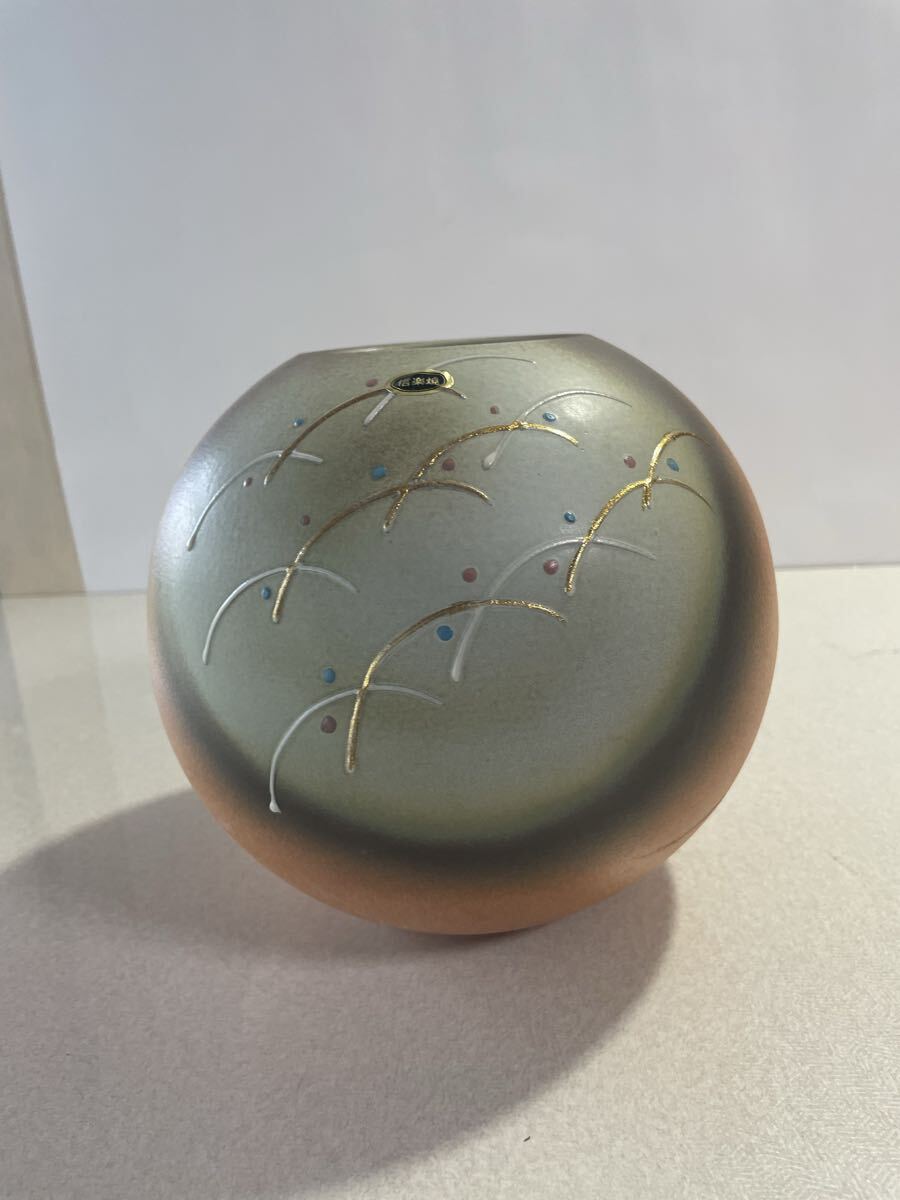 【美品】信楽焼 花瓶 丸壺 金彩 鳥模様 フラワーベース 花器 置物 インテリア 未使用