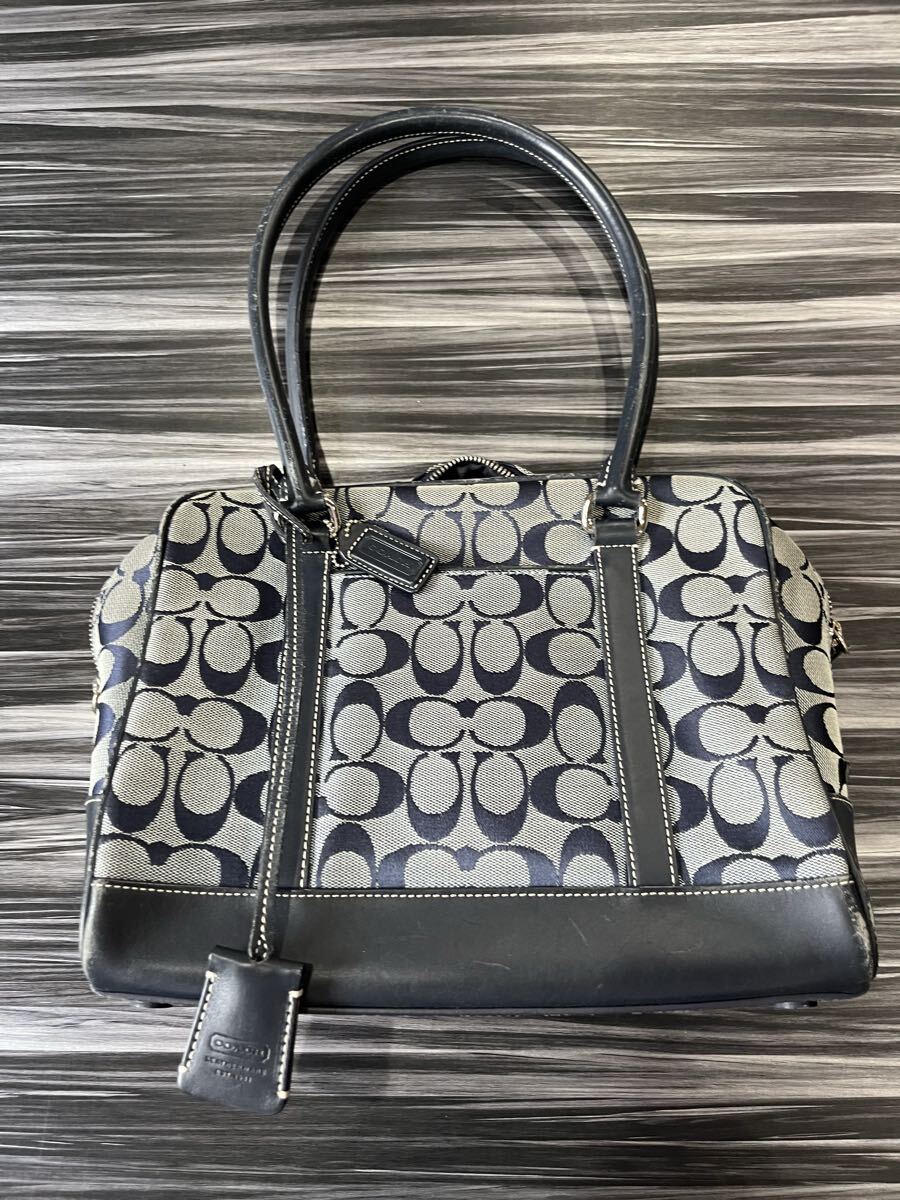 COACH コーチ シグネクチャー ハンドバッグ K1R-6097 Cロゴ ネイビー系 トートバッグ 肩掛け レディース バッグチャーム付 
