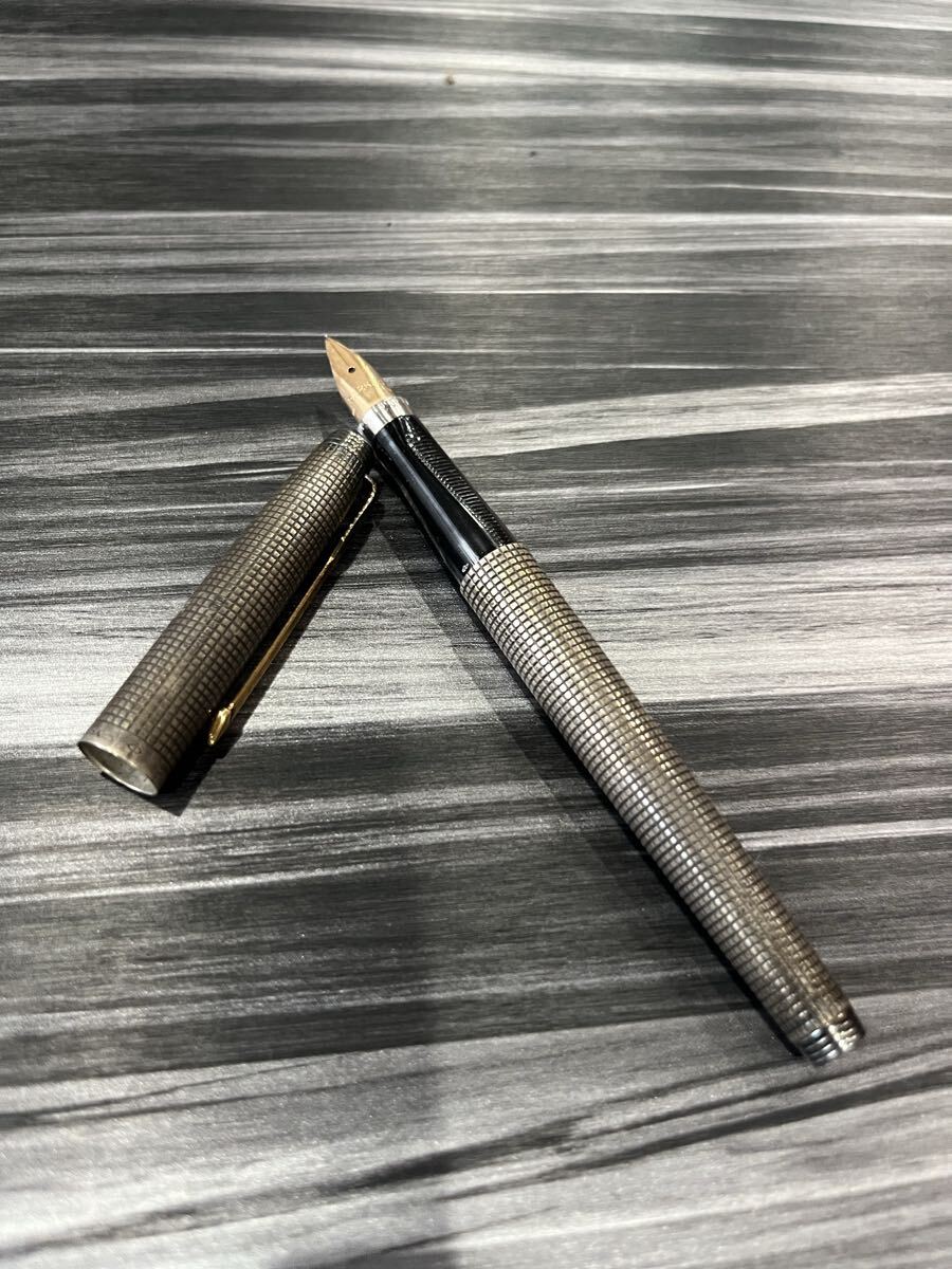 14金 PARKER パーカー 万年筆 スターリングシルバー ペン先 14K シズレ 格子柄 筆記用具 文房 シルバー STERLING