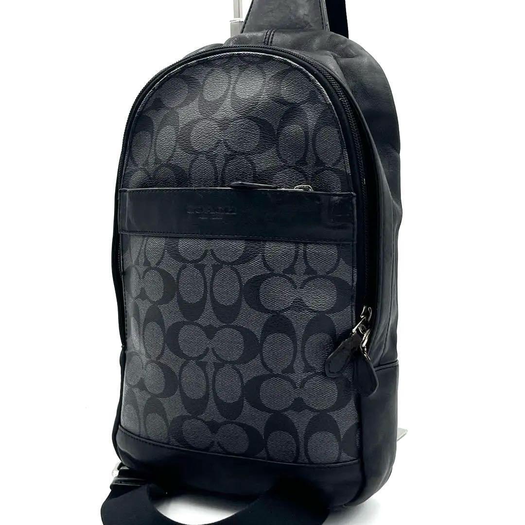 コーチ COACH ボディバッグ ショルダーバッグ サコッシュ シグネチャー 斜め掛け 肩掛け ビジネス ブラック グレー 黒 灰 レザー 革 PVC