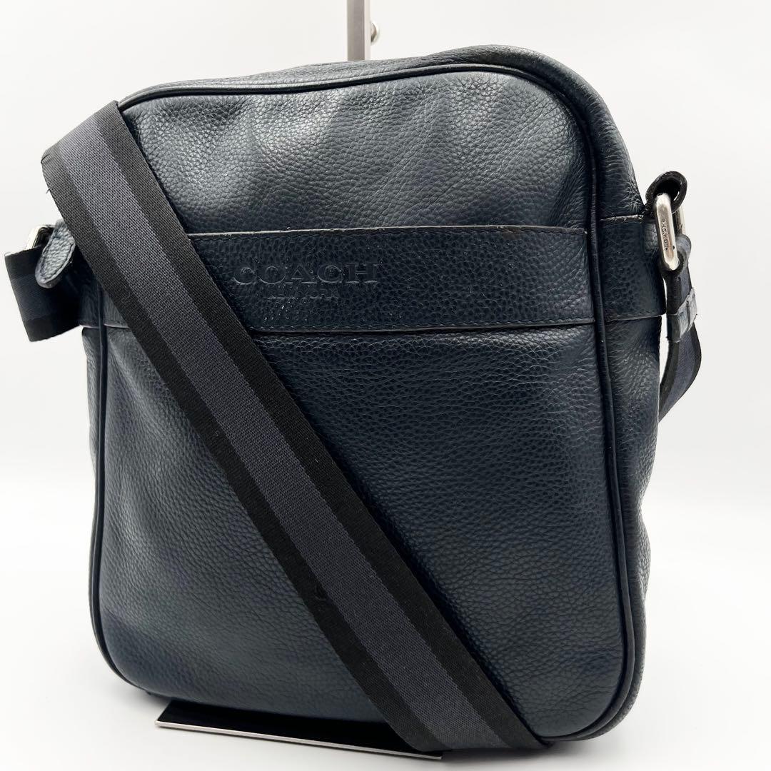 コーチ COACH ショルダーバッグ ボディバッグ サコッシュ 斜め掛け 肩掛け ヘリテージ チャールズ ネイビー 紺 レザー シボ革 ポシェット