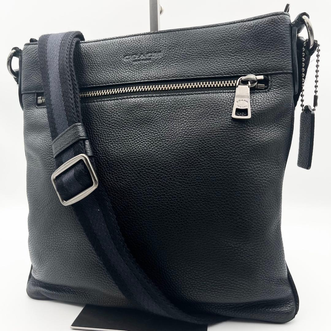 コーチ COACH ショルダーバッグ ボディバッグ サコッシュ 斜め掛け 肩掛け ヘリテージ チャールズ ネイビー 紺 レザー シボ革 ビジネス