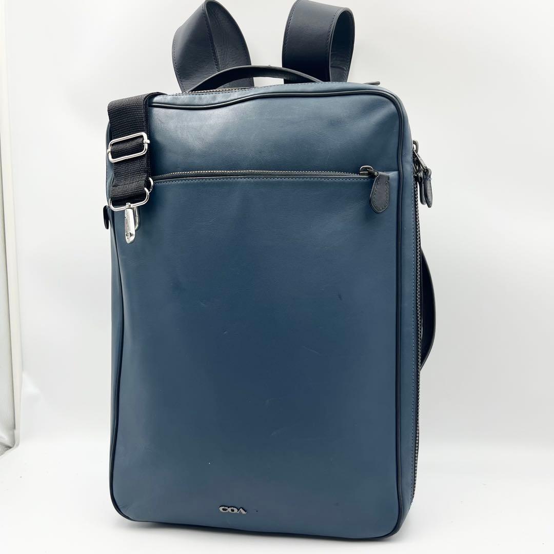 コーチ COACH グラハム 3way リュック ビジネスバッグ ブリーフケース ショルダー A4収納可 PC ロゴ 斜め掛け ブルー 青 レザ― 革 書類鞄