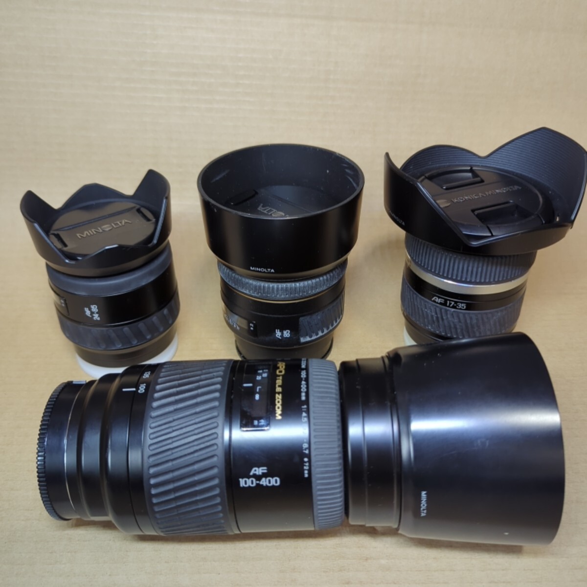 MINOLTA レンズ 4点まとめ 動作未確認 現状品　100-400 24-85 85 17-35 ミノルタ レンズ AF APOTELE ZOOM 光学機器