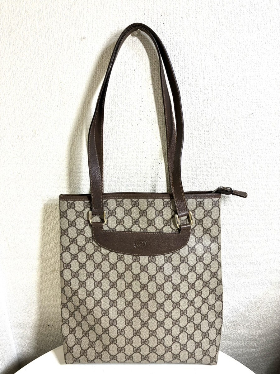 GUCCI グッチ トートバッグ GGスプリーム PVC/レザー/ゴールド金具 オールドグッチ ヴィンテージ 