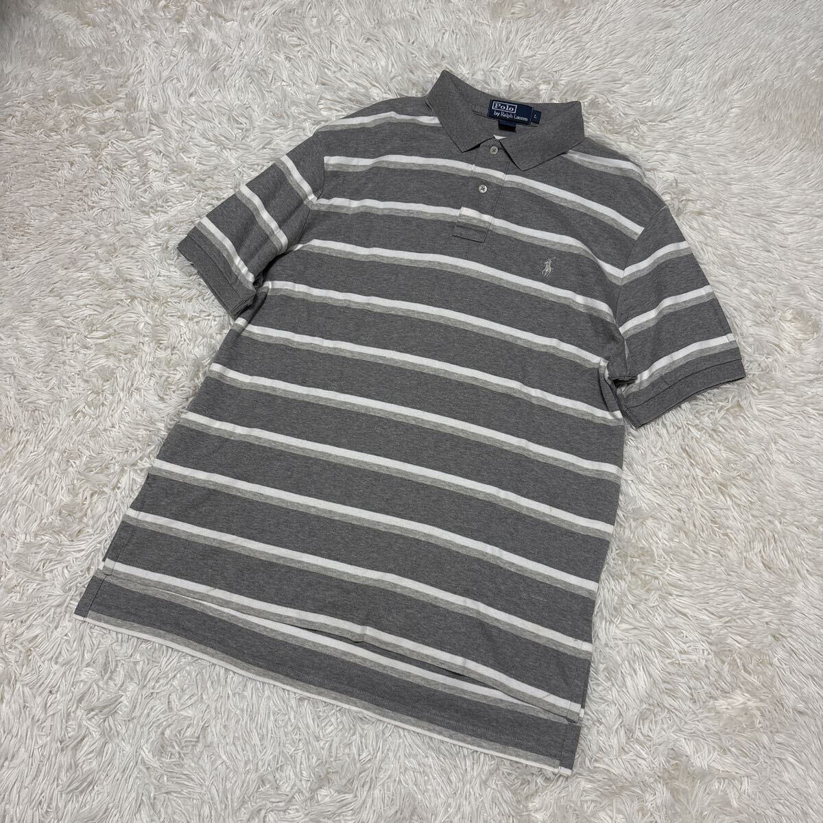 POLO RALPH LAUREN ポロラルフローレン 半袖 ポロシャツ グレー ボーダー 半袖ポロシャツ　ホワイト　ワンポイント　L 定番