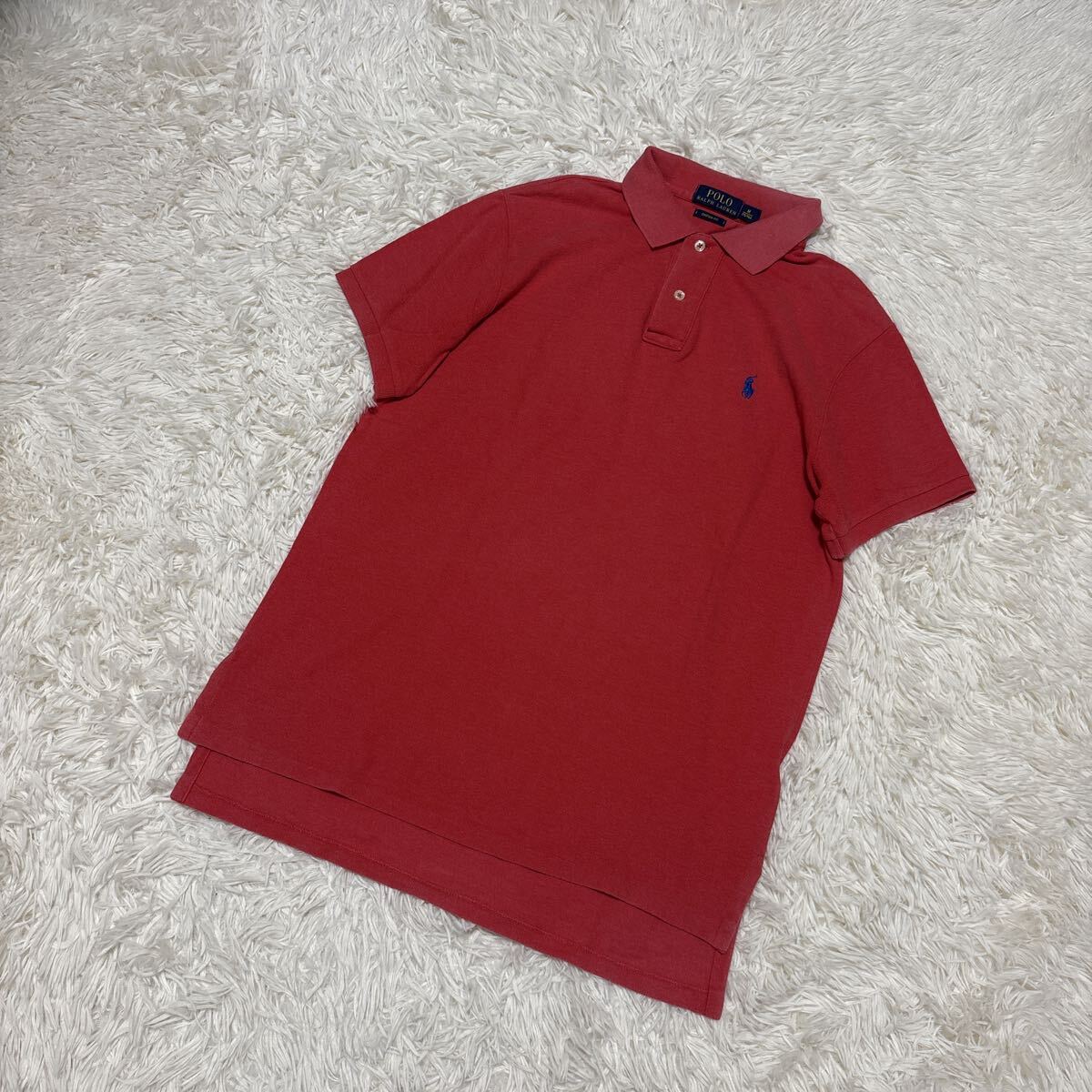 POLO RALPH LAUREN ラルフローレン ポロシャツ レッド 半袖ポロシャツ 半袖　ワンポイント　青ポニー　現行　カスタムフィット M