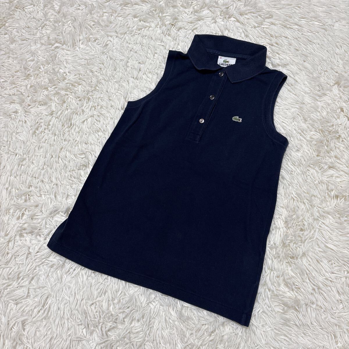 ラコステ LACOSTE ネイビー ポロシャツ ノースリーブ ポロシャツ 鹿の子　 定番　38 ワンポイント