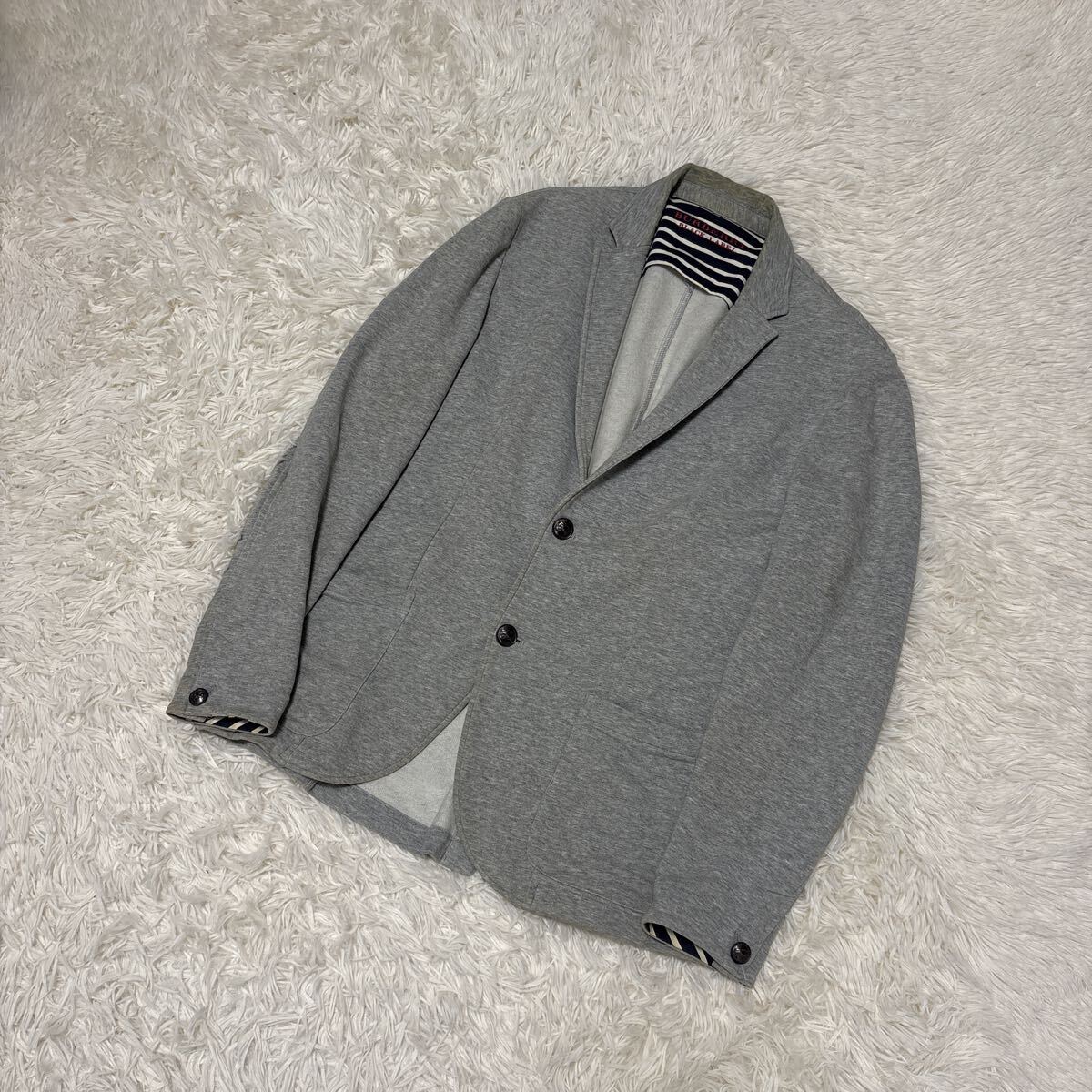 バーバリーブラックレーベル BURBERRY BLACK LABEL テーラードジャケット グレー ジャケット ストレッチ　L ボタン高級感　定番　汚れ