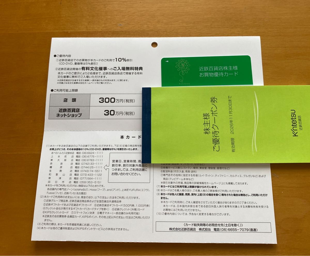 近鉄百貨店 株主様お買物優待カード ご優待クーポン券　 男性名義
