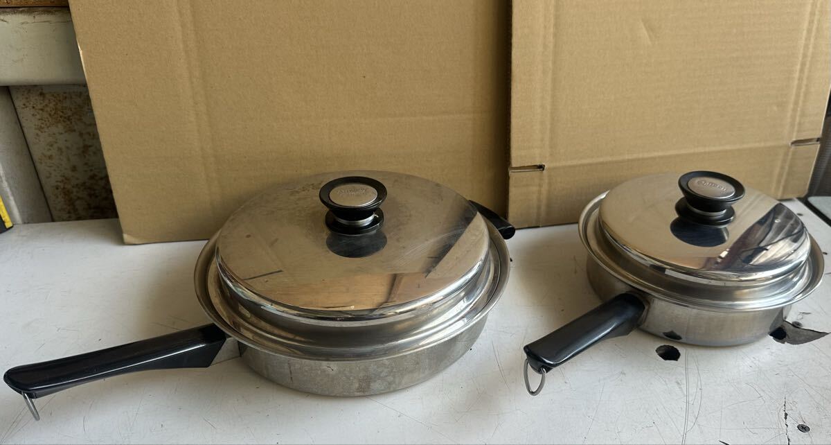 (M)Amway アムウェイ Queen クィーン 片手鍋 フライパン ステンレス 調理器具 2サイズ まとめて 現状中古品