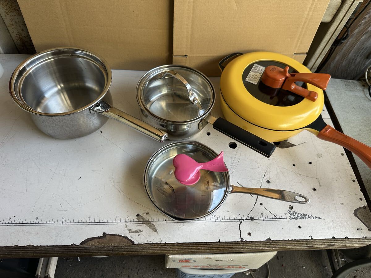 (M) 調理器具 片手鍋 フライパン アルミ鍋 レミパン アサヒ MANNAなど まとめて4点 現状中古品