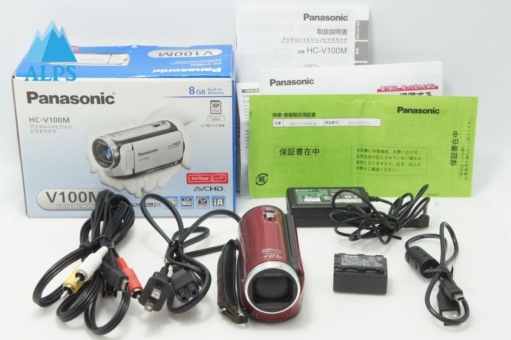 美品 Panasonic パナソニック HC-V100M デジタルビデオカメラ レッド 元箱付 260527aq【アルプスカメラ】