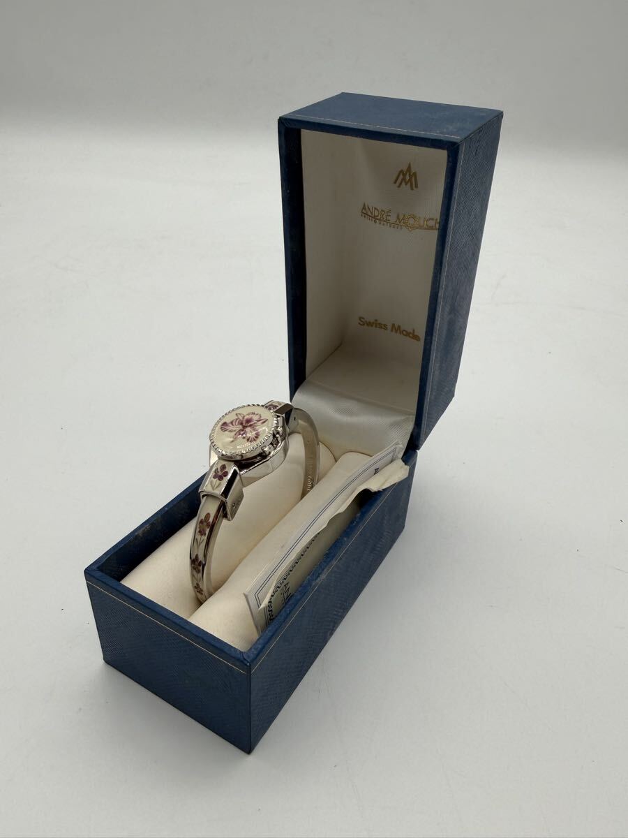 × Andre Mouche アンドレムッシュ 箱付き スイス製 Swiss Made バングルウォッチ 腕時計 レディース フラワー 中古