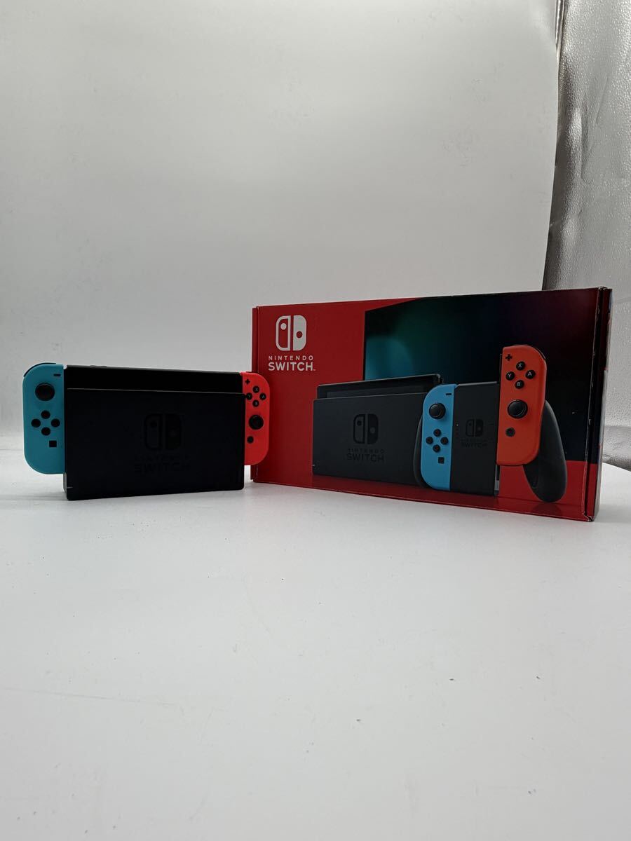× Nintendo Switch HAC-001 任天堂 ニンテンドースイッチ 本体 新型 ネオンブルー ネオンレッド 電源確認済み 箱付き 中古