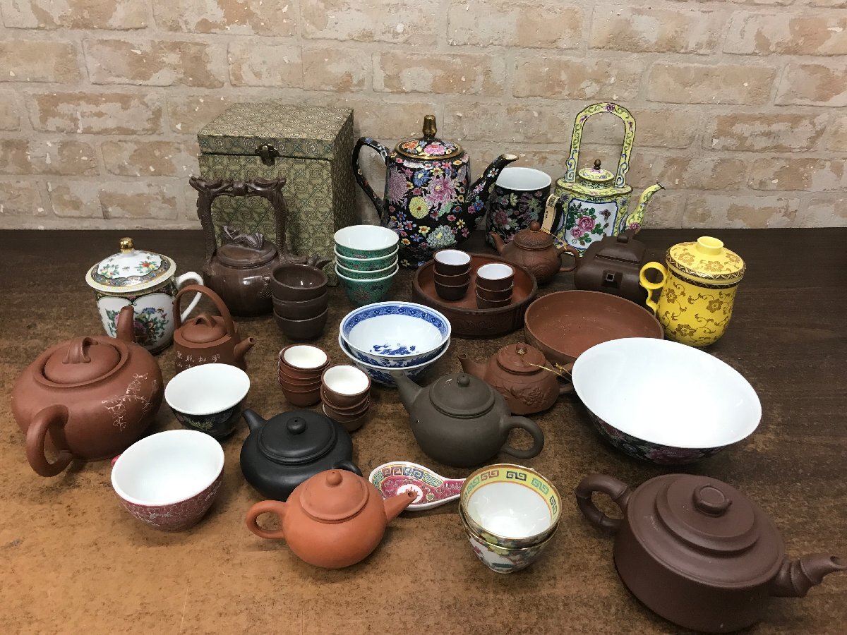 ☆中古品☆　中国茶器　まとめ売り　朱泥　粉彩　茶碗　急須