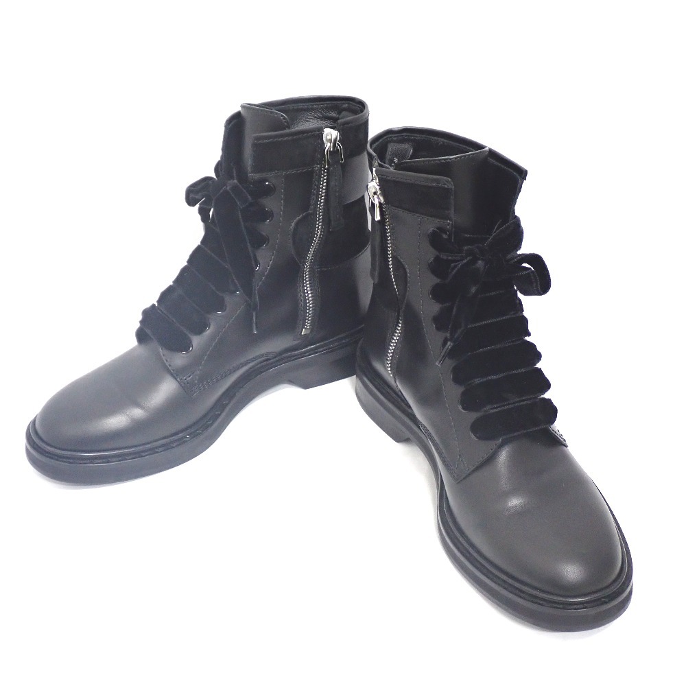 NA41571 ロジェヴィヴィエ 靴 ショートブーツ ビジュー レザー ブラック #37 1/2 レディース Roger Vivier 中古