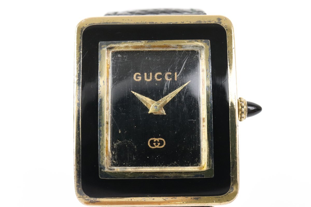 稼働 GUCCI グッチ SILVER 925 ヴィンテージ 腕時計 ゴールド ブラック 文字盤 スクエア 手巻き シルバー SV925 【彩irodori】3